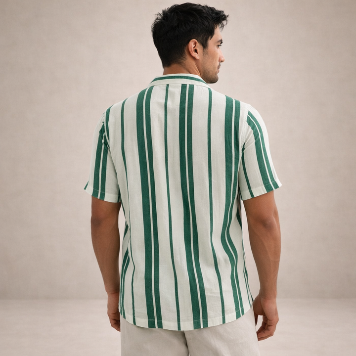 Basser | Men's Striped Linen Camp Collar Shirt