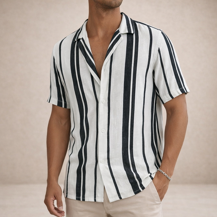 Basser | Men's Striped Linen Camp Collar Shirt