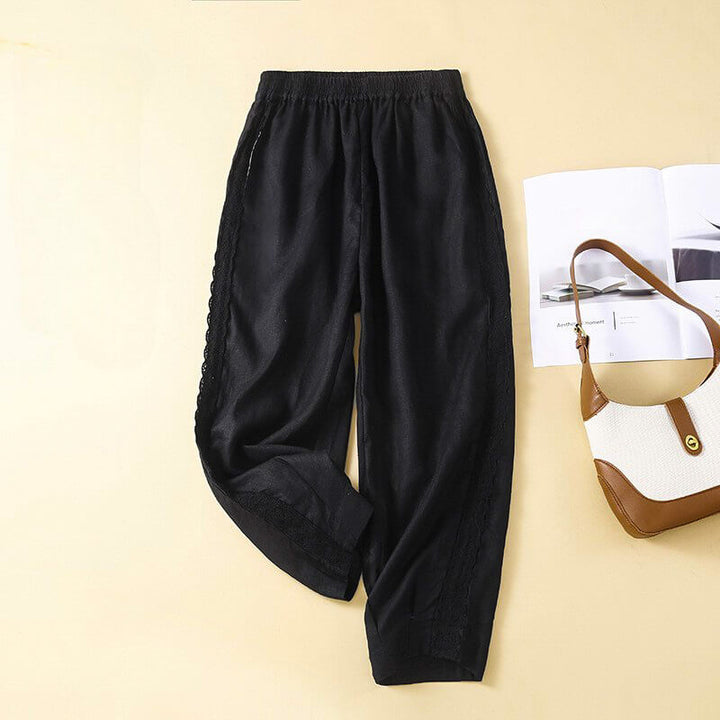 Celeste | Women's Linen Pants with Lace Trim