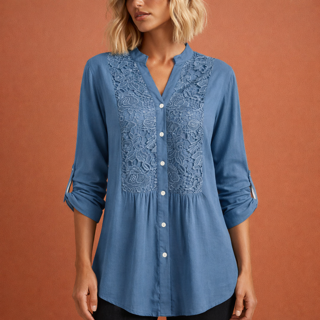 Lacette | Crochet Lace Panel Button-Up Tunic Blouse