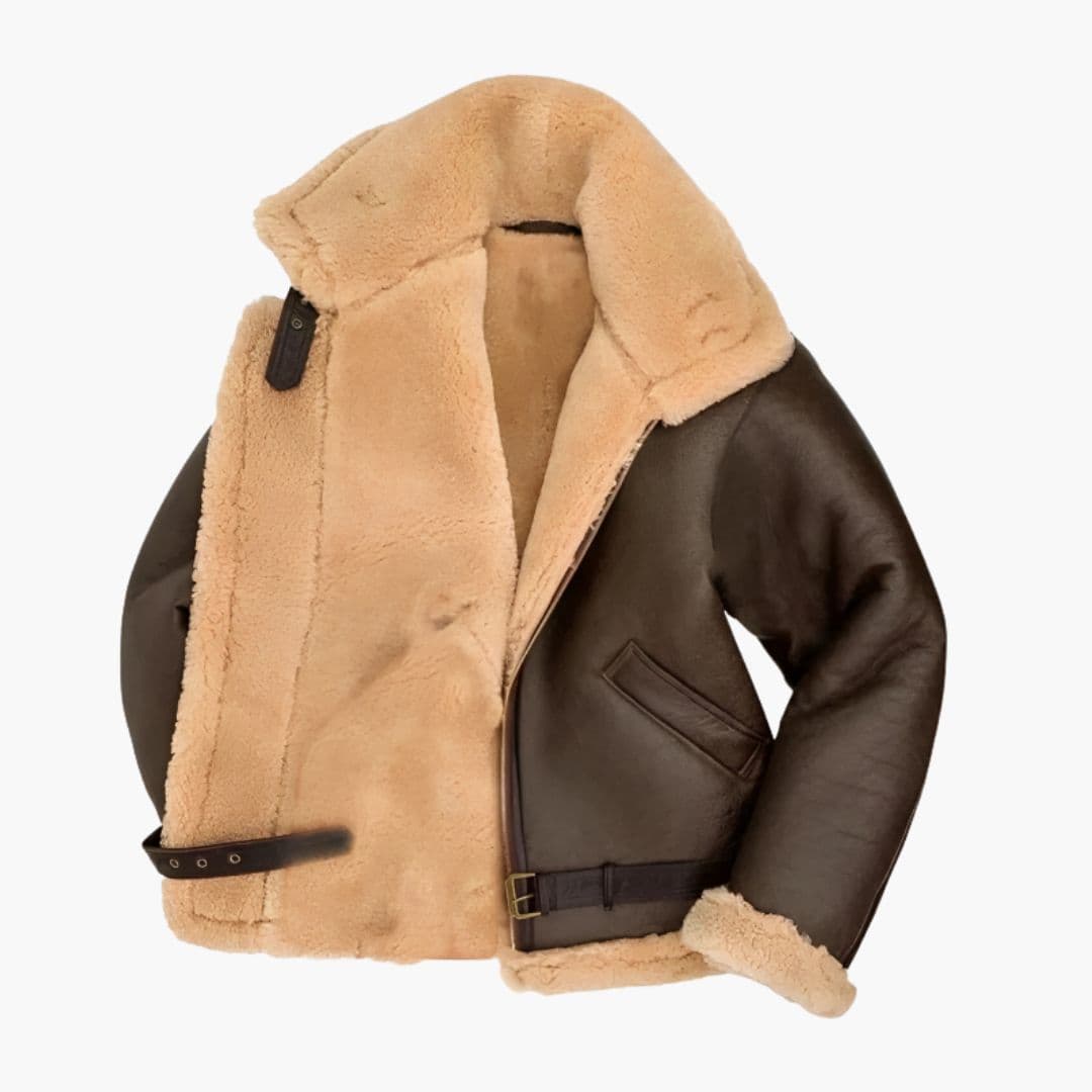 Sherpa | B3 Shearling Aviator Leather Jacket with Belt Strap
