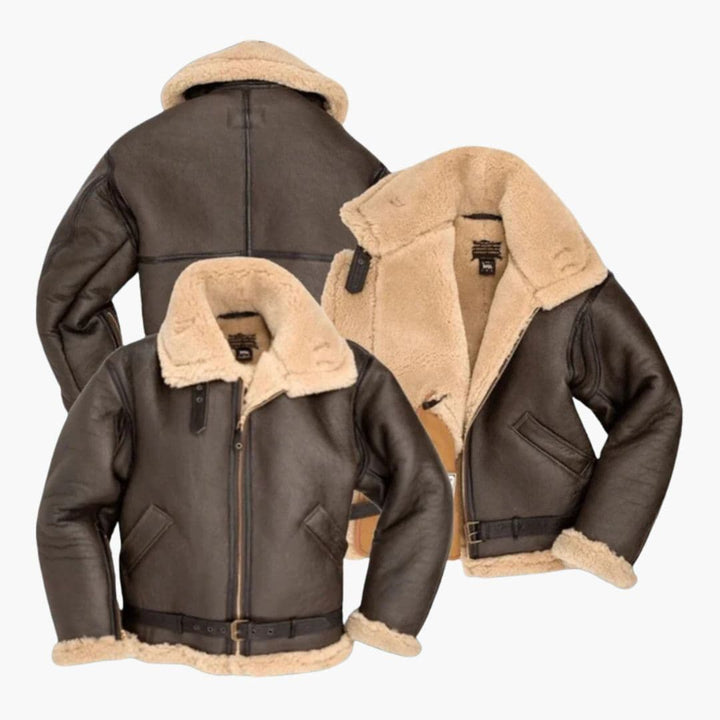 Sherpa | B3 Shearling Aviator Leather Jacket with Belt Strap