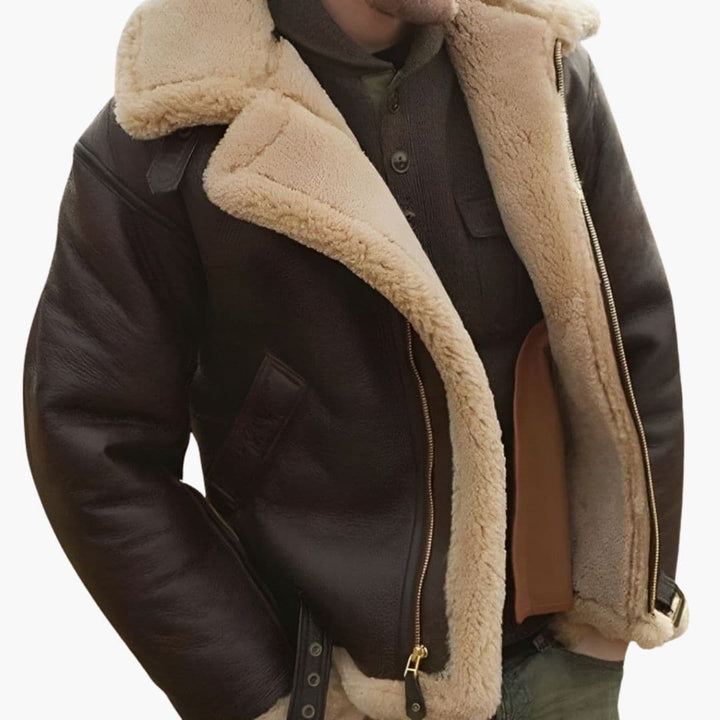 Sherpa | B3 Shearling Aviator Leather Jacket with Belt Strap