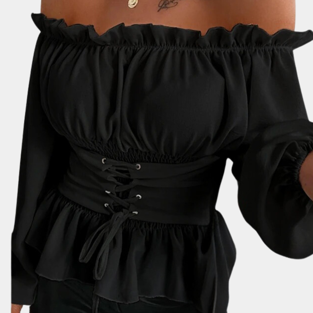 Megan | Ruffle Off Shoulder Corset Top – Women's Puff Sleeve Going Out Top