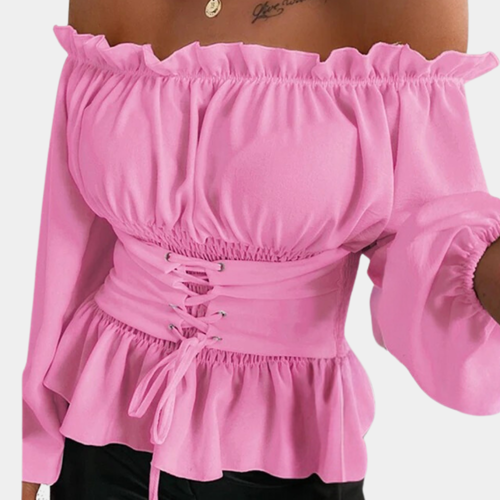 Megan | Ruffle Off Shoulder Corset Top – Women's Puff Sleeve Going Out Top