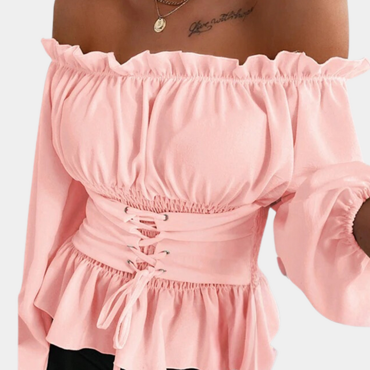 Megan | Ruffle Off Shoulder Corset Top – Women's Puff Sleeve Going Out Top
