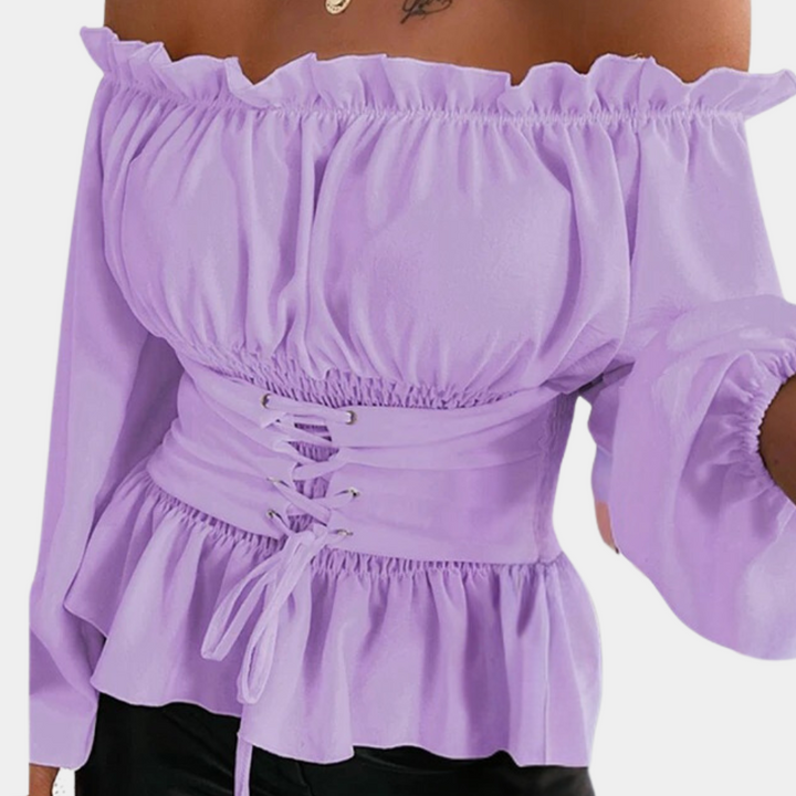 Megan | Ruffle Off Shoulder Corset Top – Women's Puff Sleeve Going Out Top