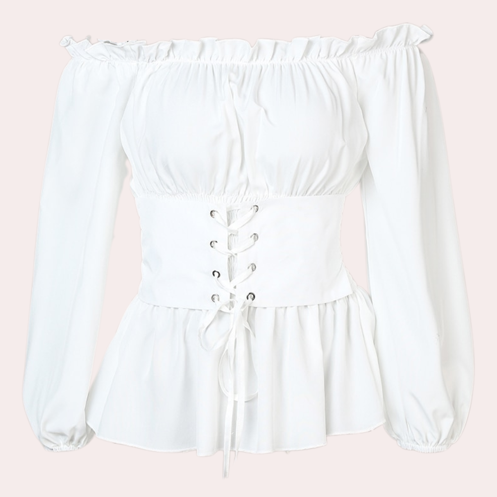 Megan | Ruffle Off Shoulder Corset Top – Women's Puff Sleeve Going Out Top