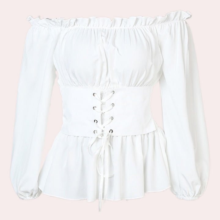 Megan | Ruffle Off Shoulder Corset Top – Women's Puff Sleeve Going Out Top