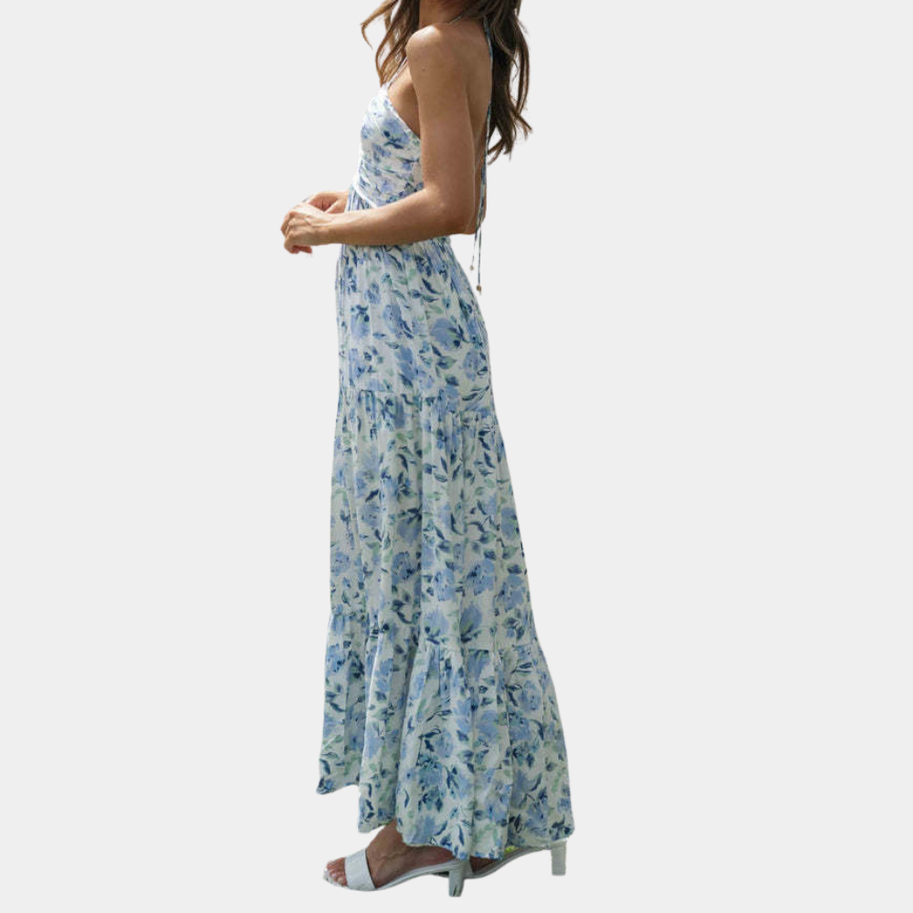 Dagmar | Ditsy Floral Tie-Neck Halter Neck Maxi Dress with Tiered Skirt