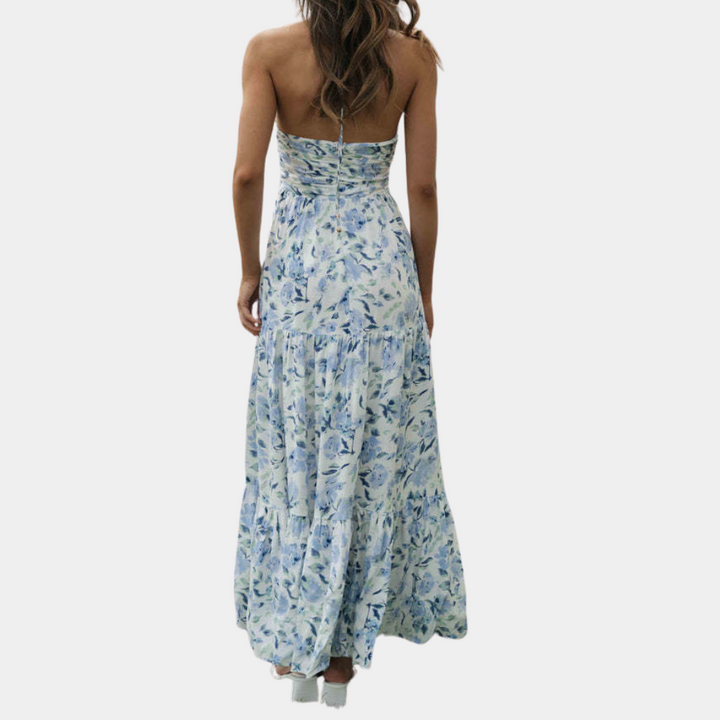 Dagmar | Ditsy Floral Tie-Neck Halter Neck Maxi Dress with Tiered Skirt