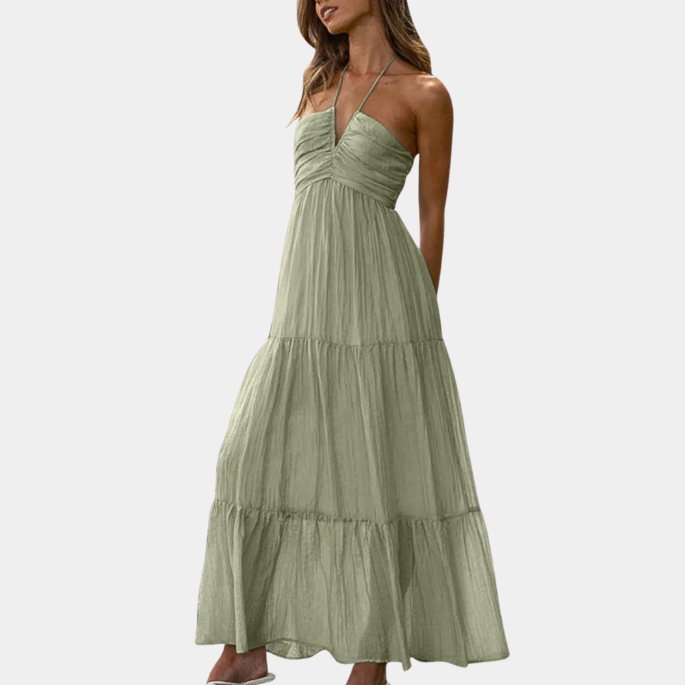 Dagmar | Ditsy Floral Tie-Neck Halter Neck Maxi Dress with Tiered Skirt