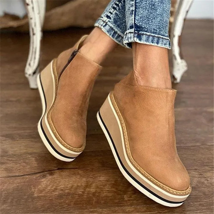 Carmen | Side Zip Wedge Platform Ankle Boots