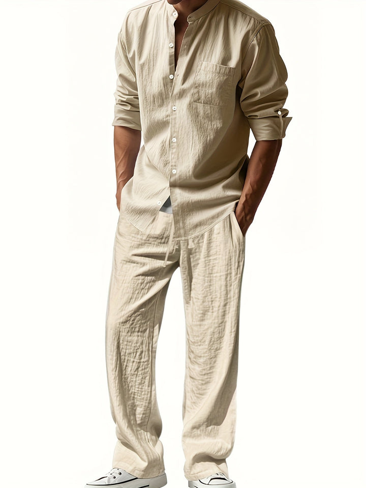 Capri | Men's Linen Band Collar Co-ord Set