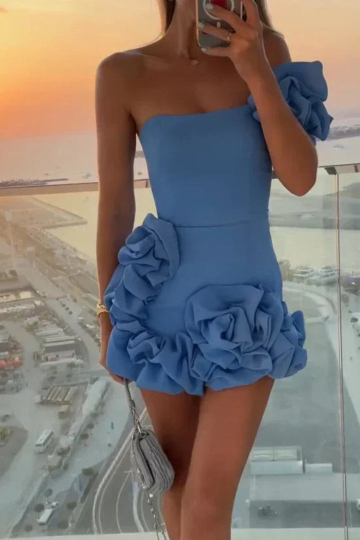 Noelle | Off Shoulder Ruffle Mini Dress – Wedding Guest Dresses