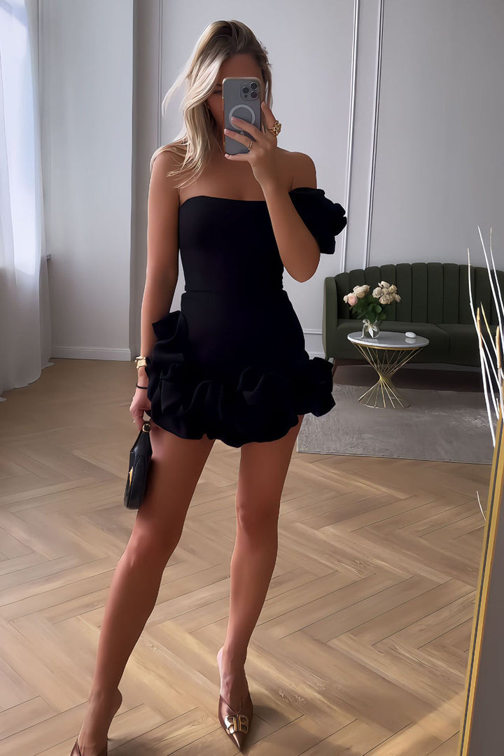 Noelle | Off Shoulder Ruffle Mini Dress – Wedding Guest Dresses