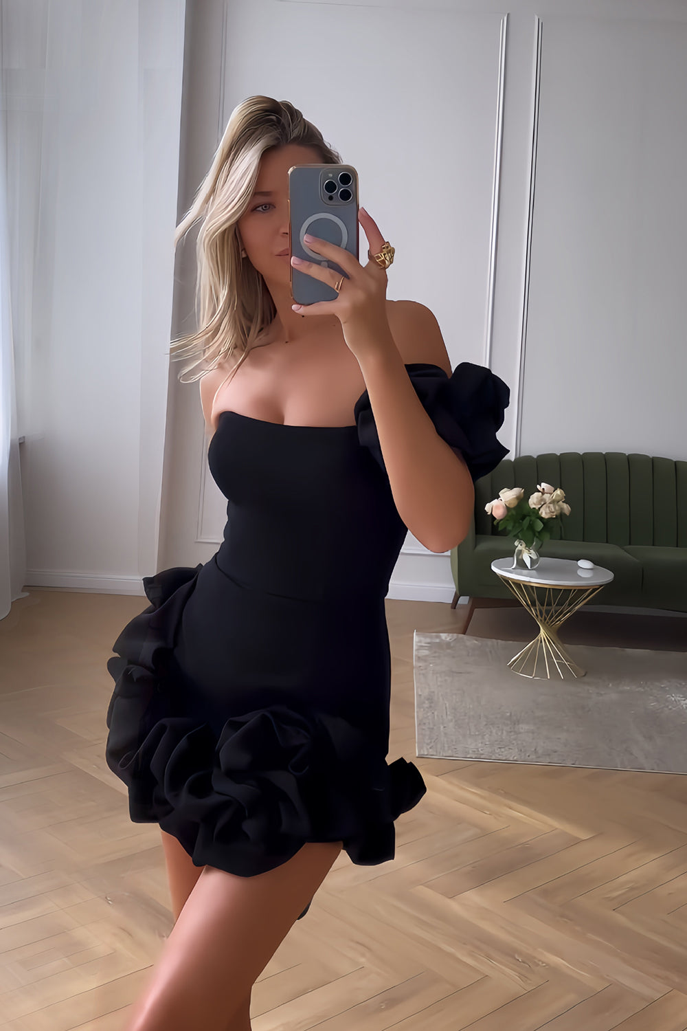 Noelle | Off Shoulder Ruffle Mini Dress – Wedding Guest Dresses