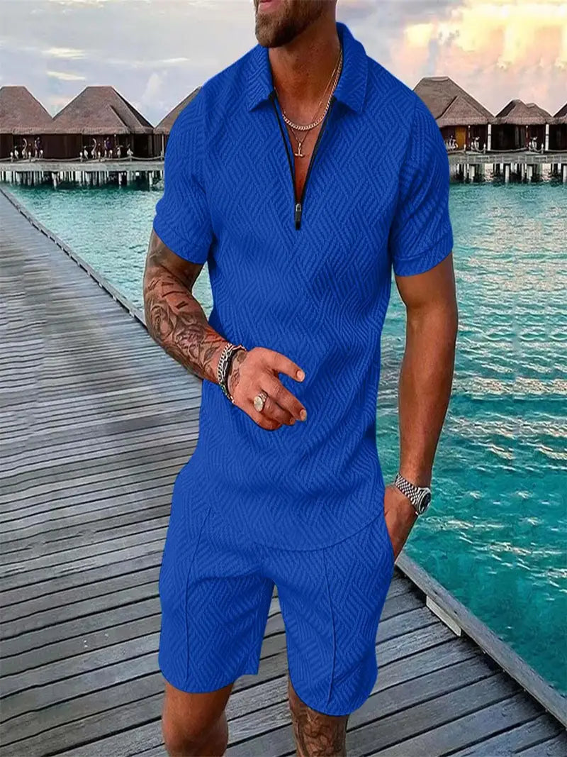 Monaco | Men's Contrast Trim Zip Polo Co-ord Set