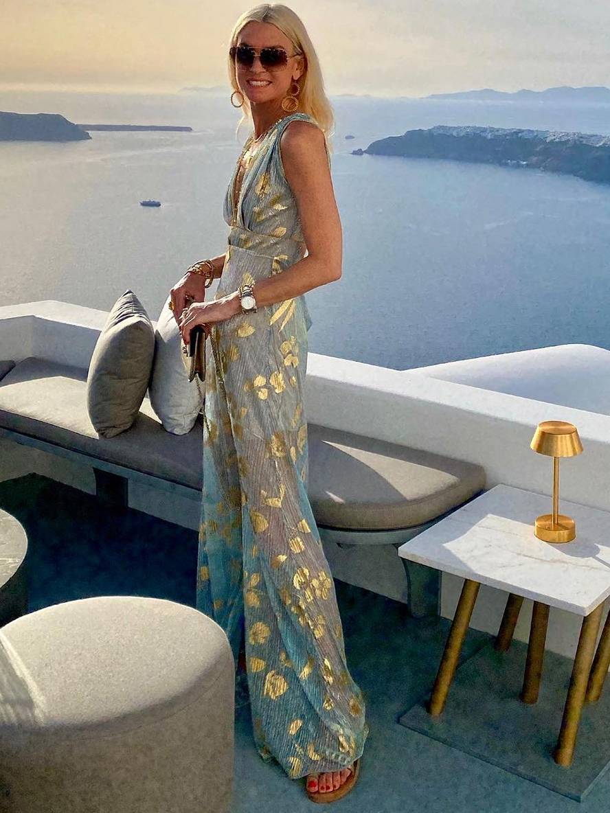 Aegean | Metallic Foil Plunge Maxi Summer Dress