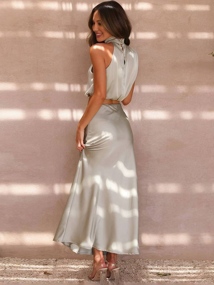 Scarlett | Halter Crop Two-Piece Satin Summer Dress