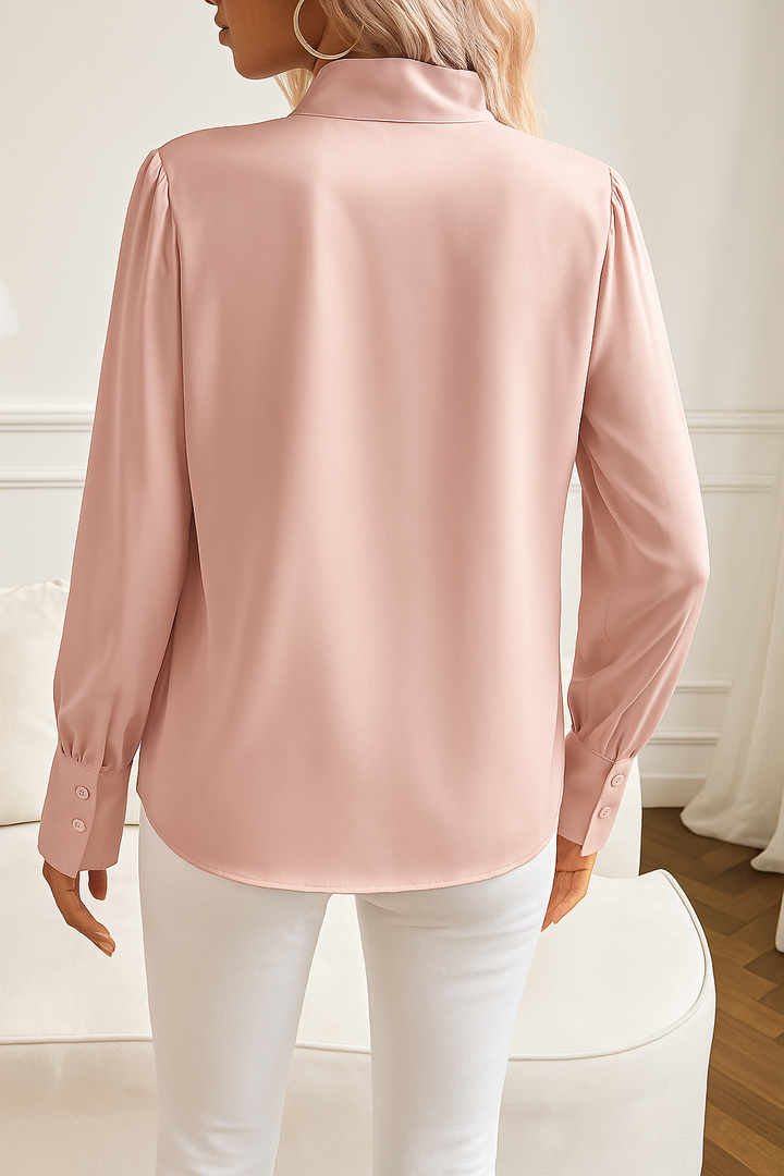 Bowie | Bow Tie Neck Puff Sleeve Satin Womens Blouse