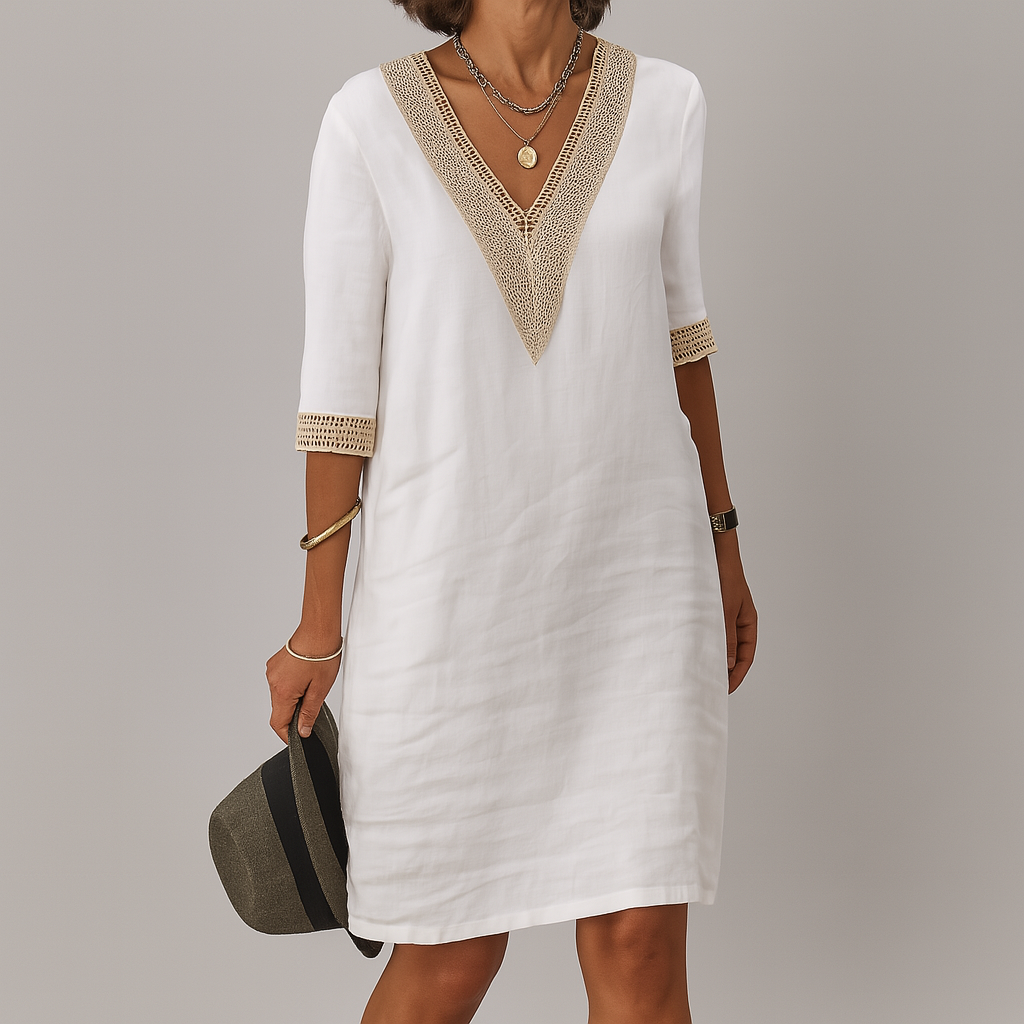 Talitha | Crochet Trim V-Neck Linen Summer Dress