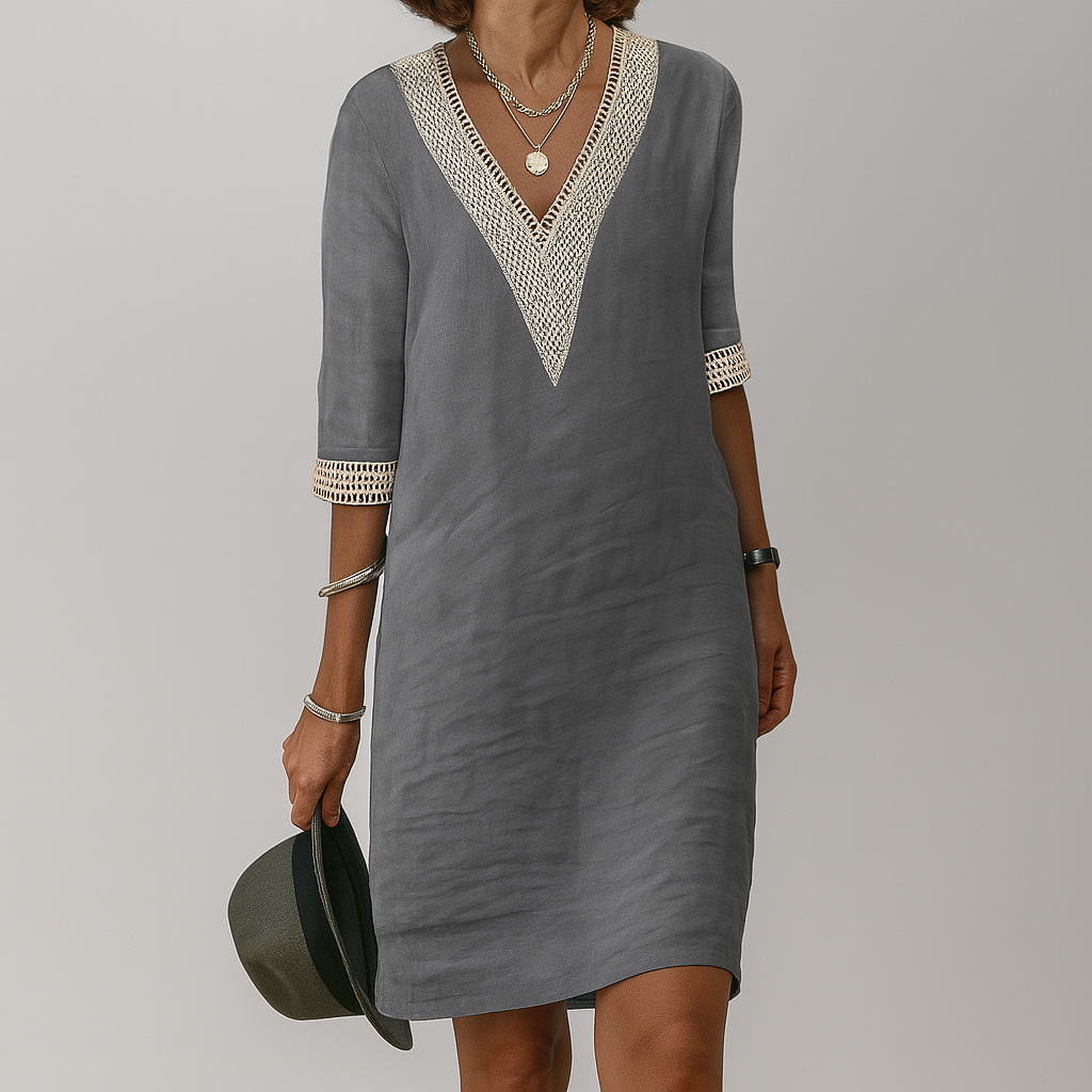 Talitha | Crochet Trim V-Neck Linen Summer Dress