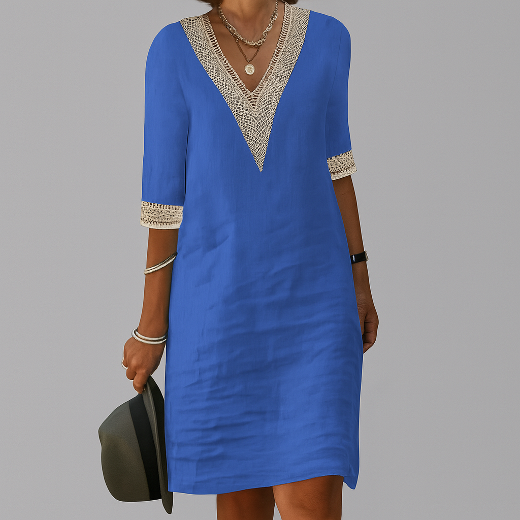 Talitha | Crochet Trim V-Neck Linen Summer Dress