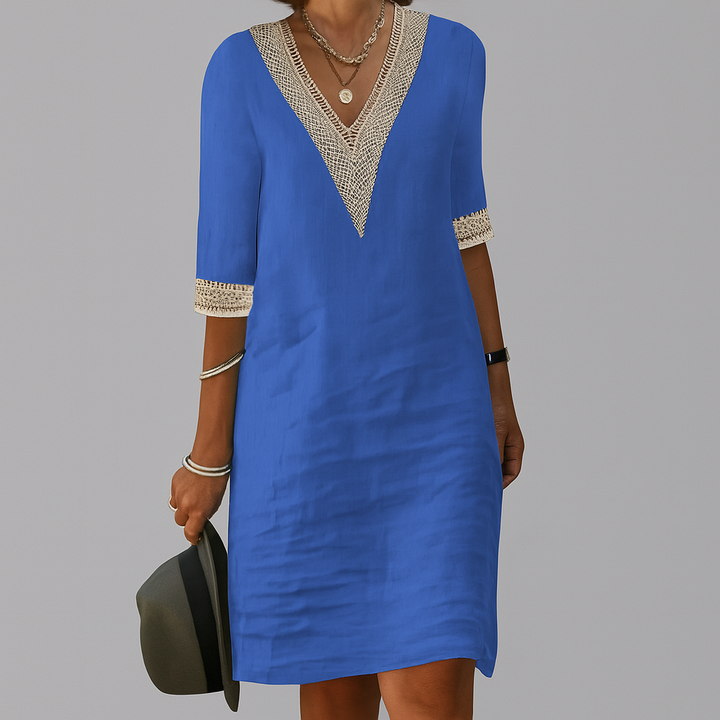 Talitha | Crochet Trim V-Neck Linen Summer Dress