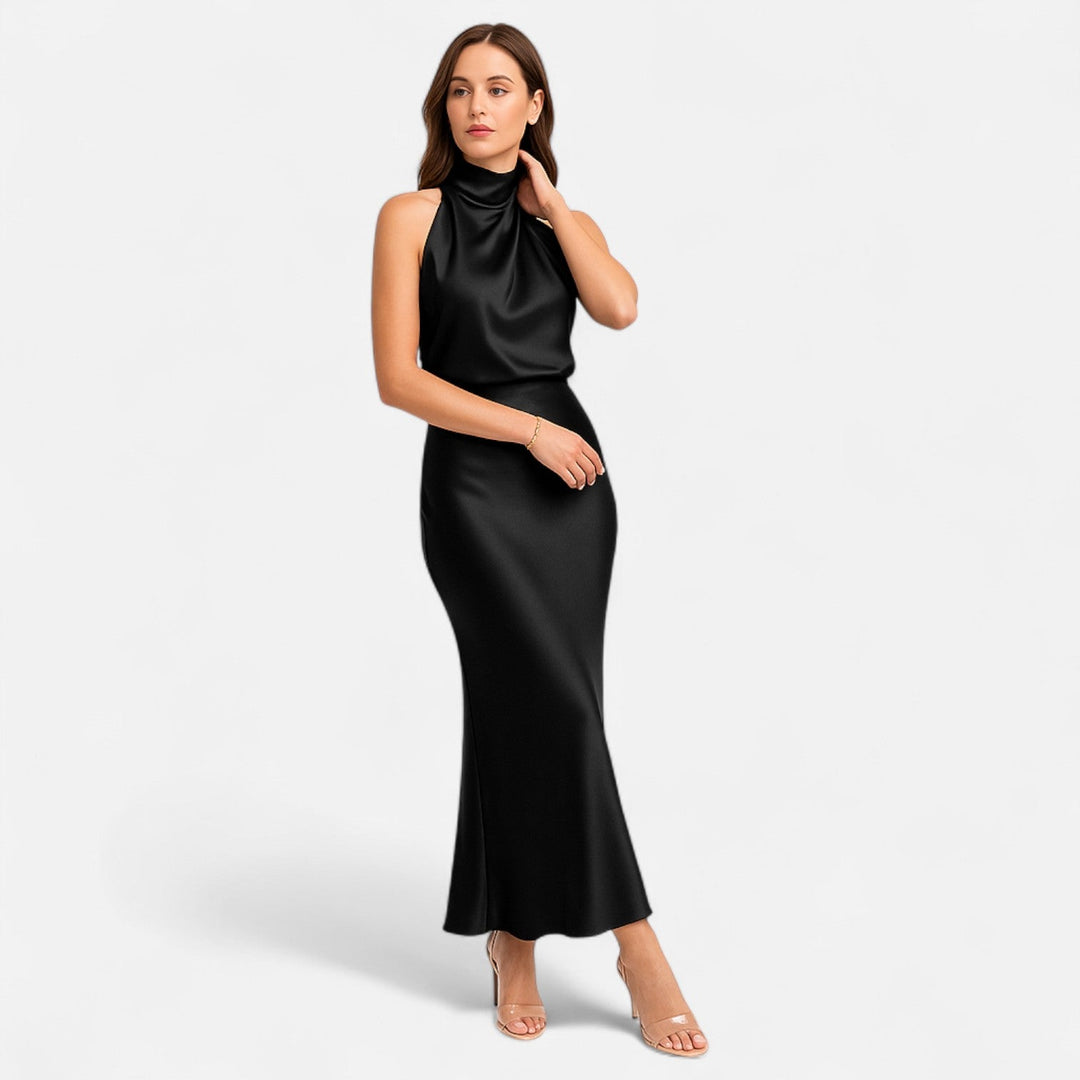 Margaux | Blouson Cowl Satin Halter Neck Maxi Dress