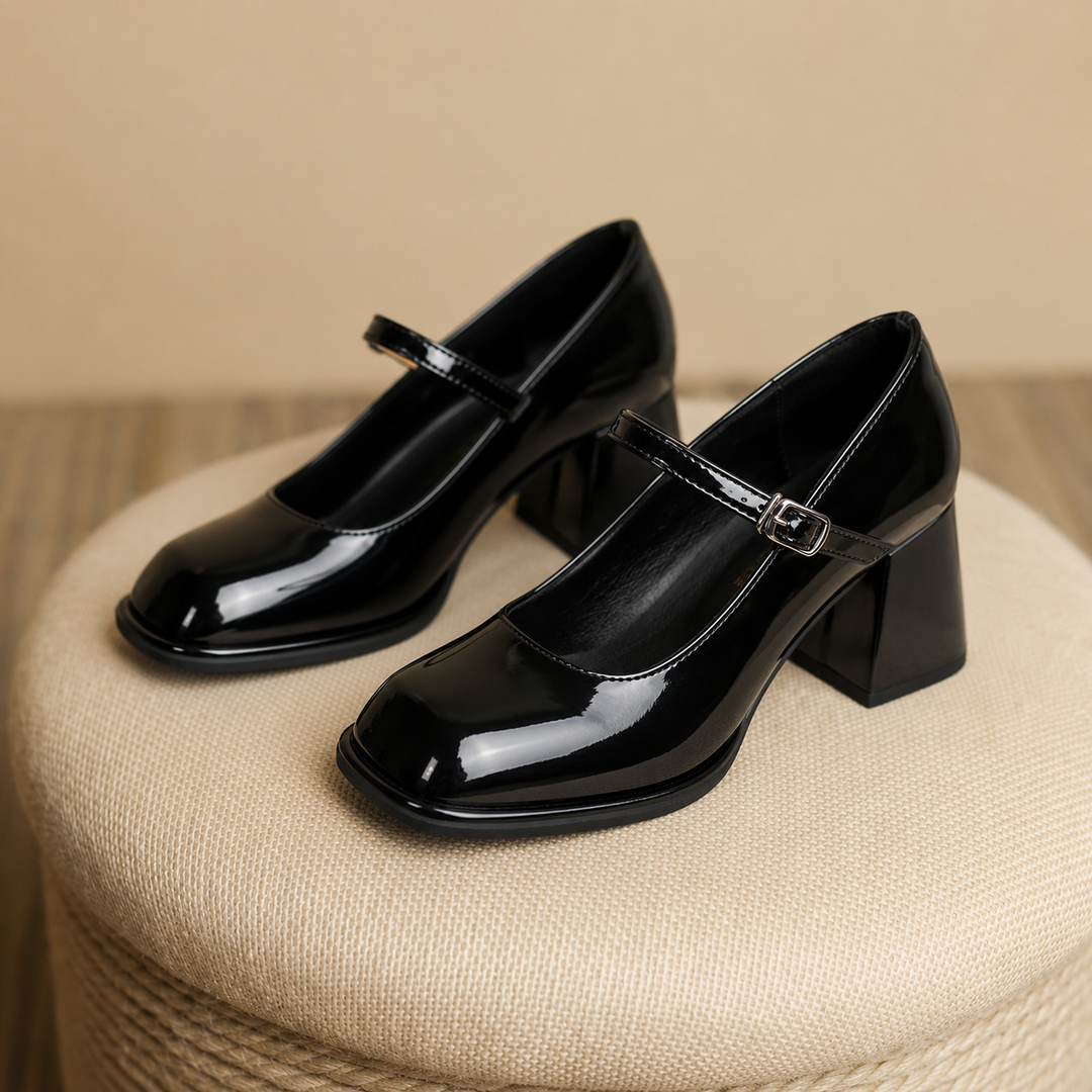 Noelle | Patent Square Toe Block Heel Mary Jane Flats