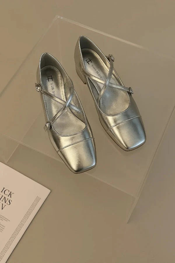 Lisette | Metallic Cross-Strap Mary Jane Orthopedic Flats for Women