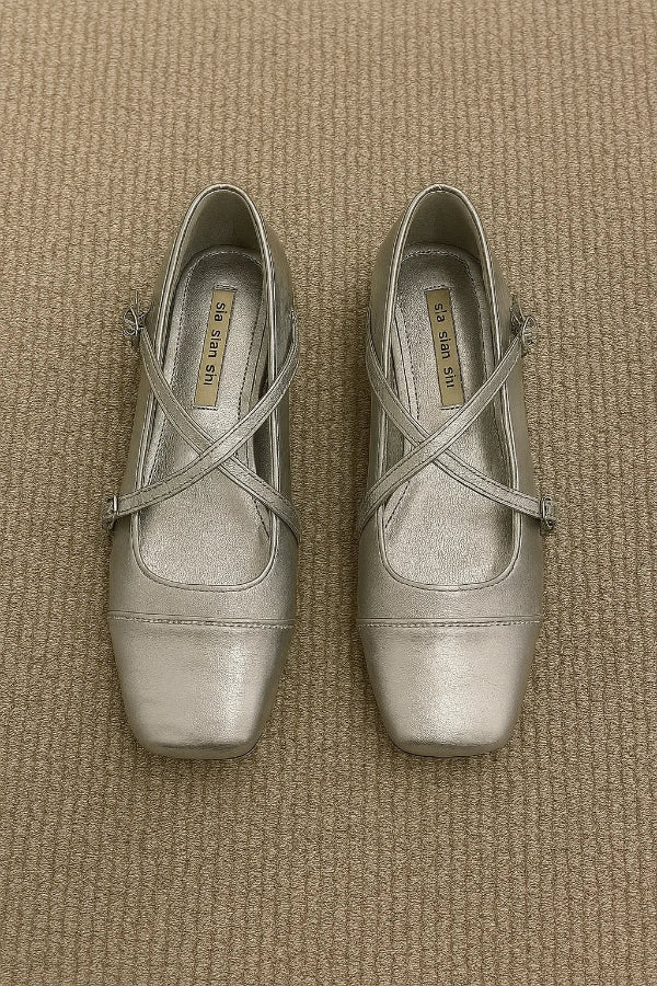 Lisette | Metallic Cross-Strap Mary Jane Orthopedic Flats for Women