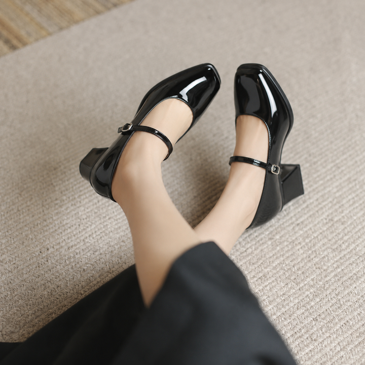 Noelle | Patent Square Toe Block Heel Mary Jane Flats