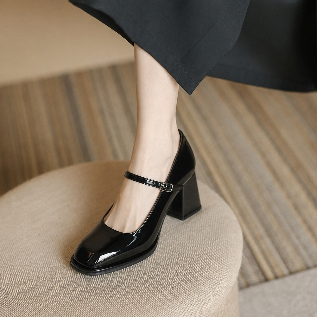 Noelle | Patent Square Toe Block Heel Mary Jane Flats