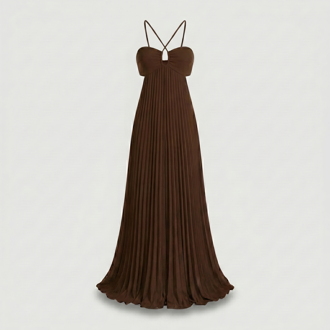 Ondine | Bustier Criss Cross Strap Pleated Maxi Dress