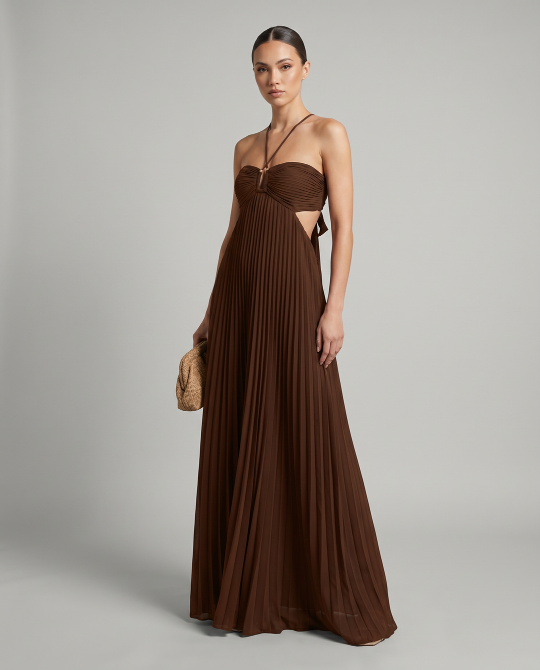 Ondine | Bustier Criss Cross Strap Pleated Maxi Dress