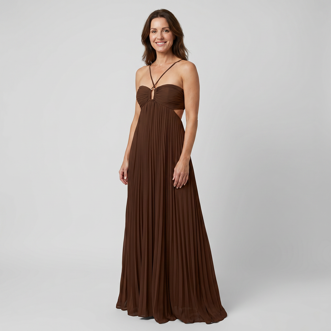 Ondine | Bustier Criss Cross Strap Pleated Maxi Dress
