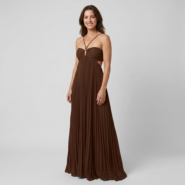 Ondine | Bustier Criss Cross Strap Pleated Maxi Dress
