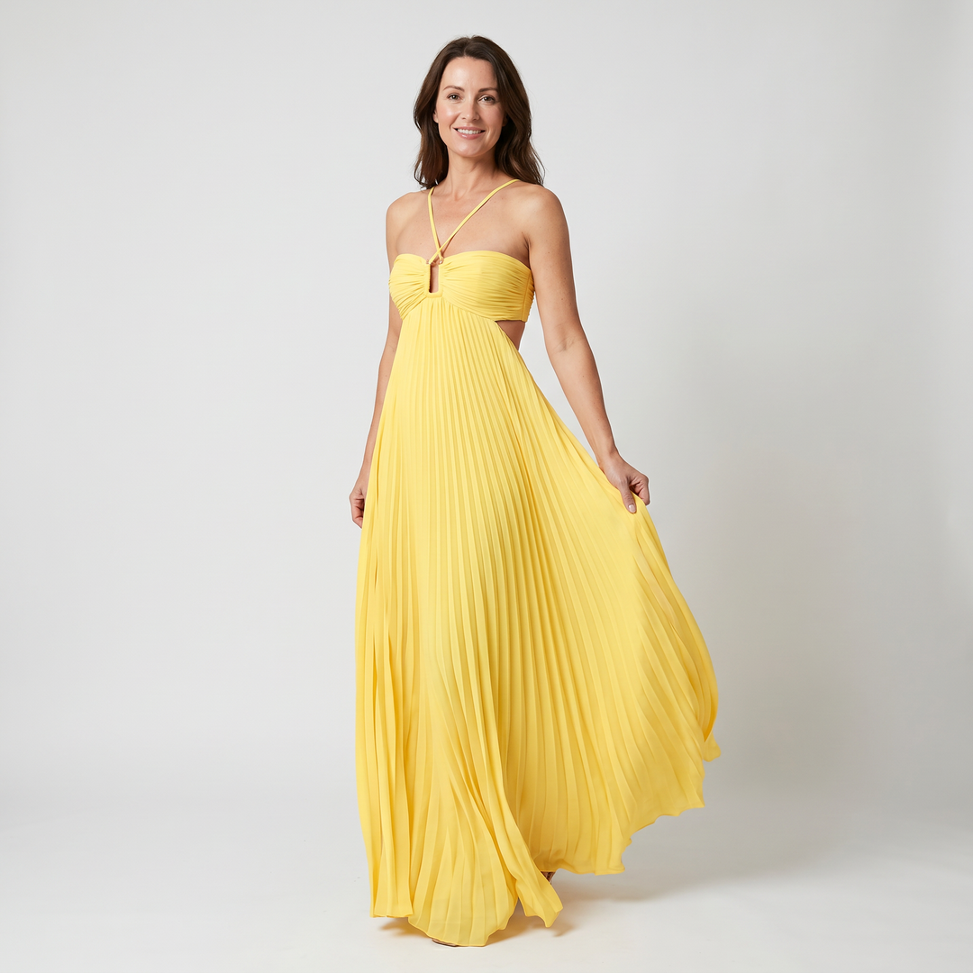 Ondine | Bustier Criss Cross Strap Pleated Maxi Dress