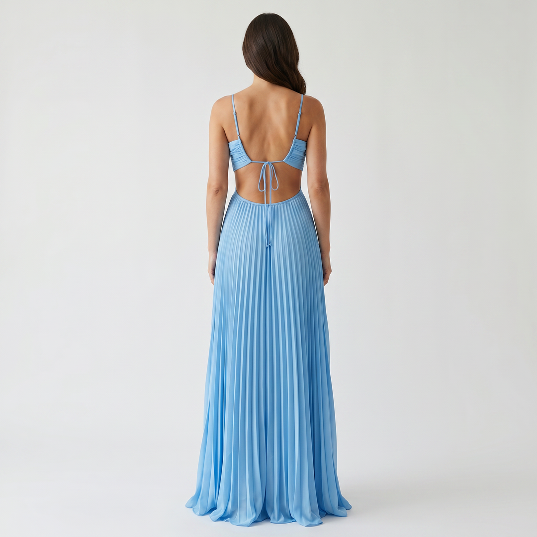 Ondine | Bustier Criss Cross Strap Pleated Maxi Dress