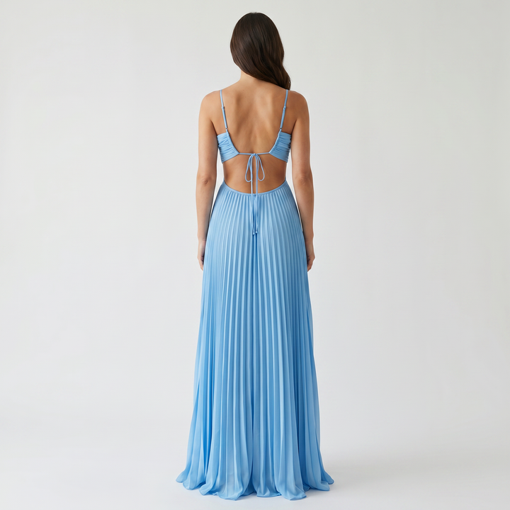 Ondine | Bustier Criss Cross Strap Pleated Maxi Dress