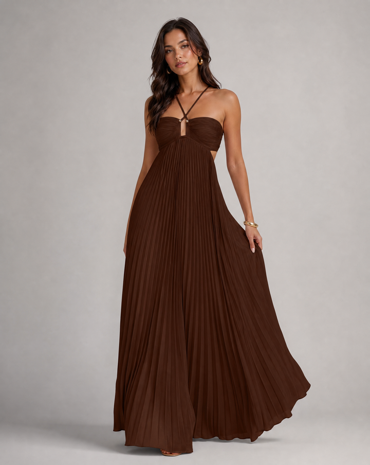 Ondine | Bustier Criss Cross Strap Pleated Maxi Dress