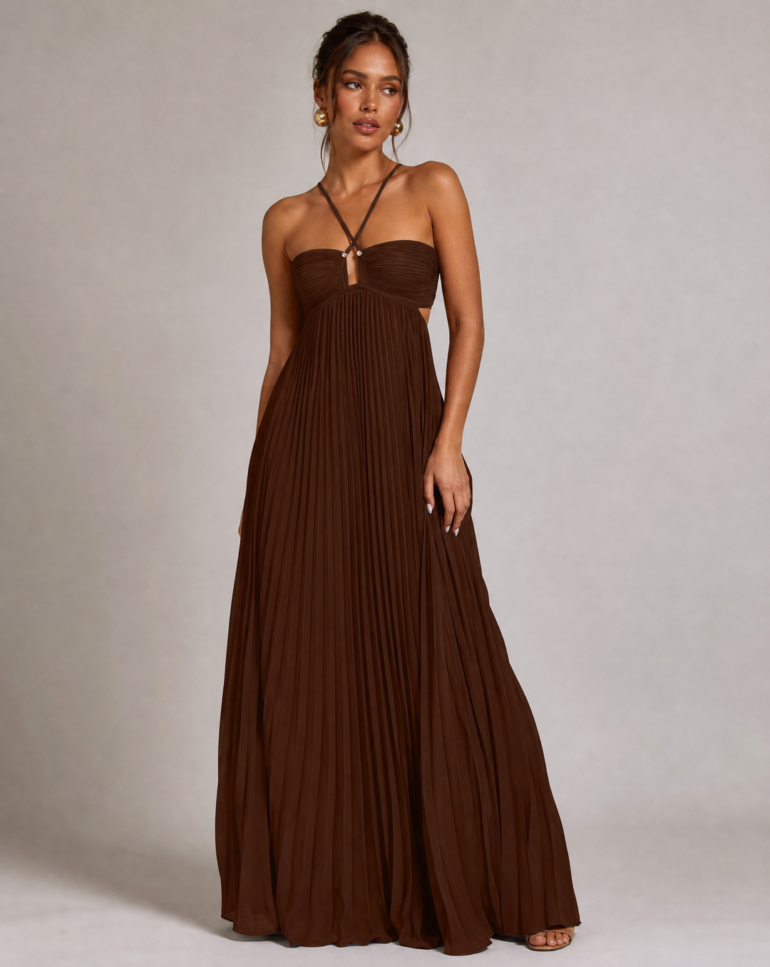 Ondine | Bustier Criss Cross Strap Pleated Maxi Dress