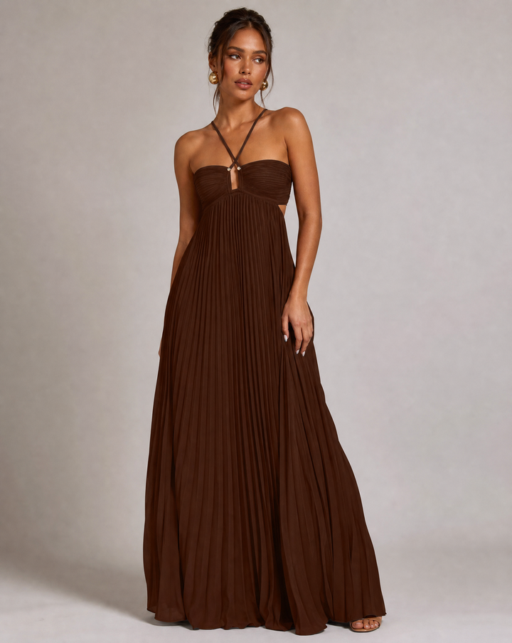 Ondine | Bustier Criss Cross Strap Pleated Maxi Dress