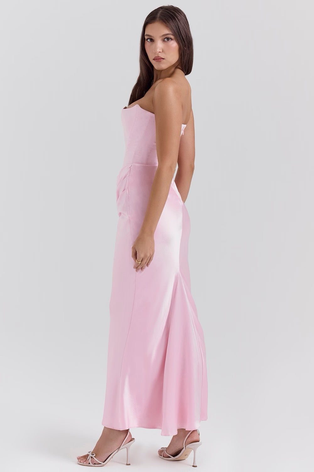 Emelia | Strapless Underwire Corset Draped Satin Maxi Fall Wedding Guest Dress