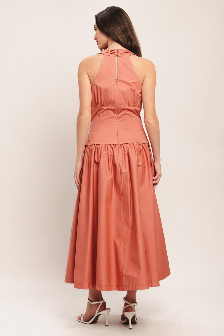 Petra | Button Front Gathered Skirt Halter Neck Maxi Dress