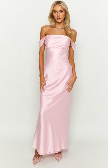 Clarisse | Satin Off The Shoulder Dress Ruched Maxi