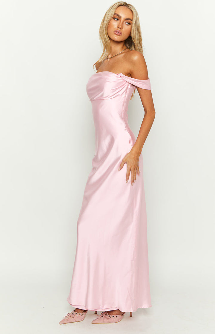 Clarisse | Satin Off The Shoulder Dress Ruched Maxi