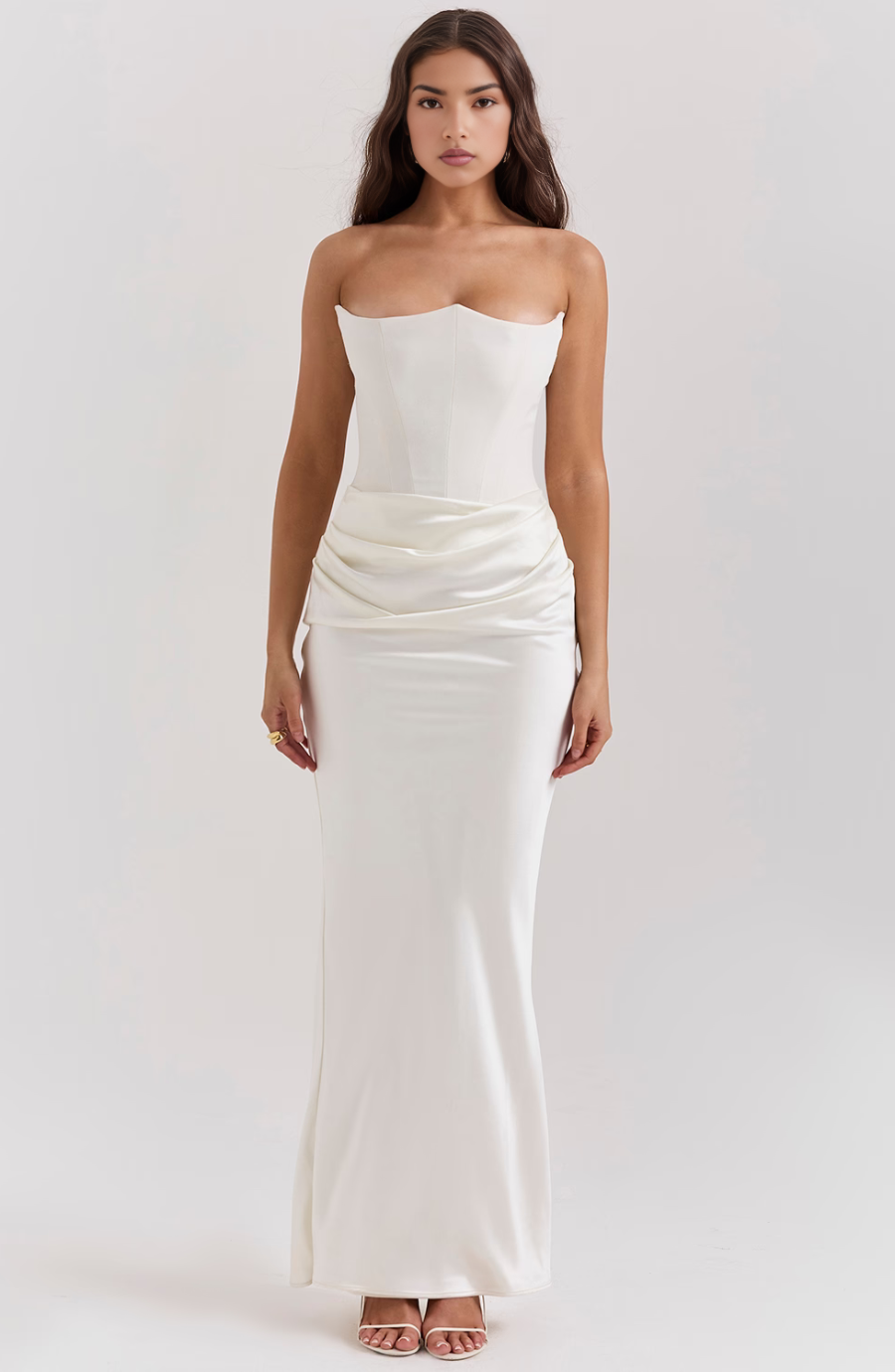 Valentijn | Strapless Bandeau Corset Hip Drape Satin Maxi Formal Dress